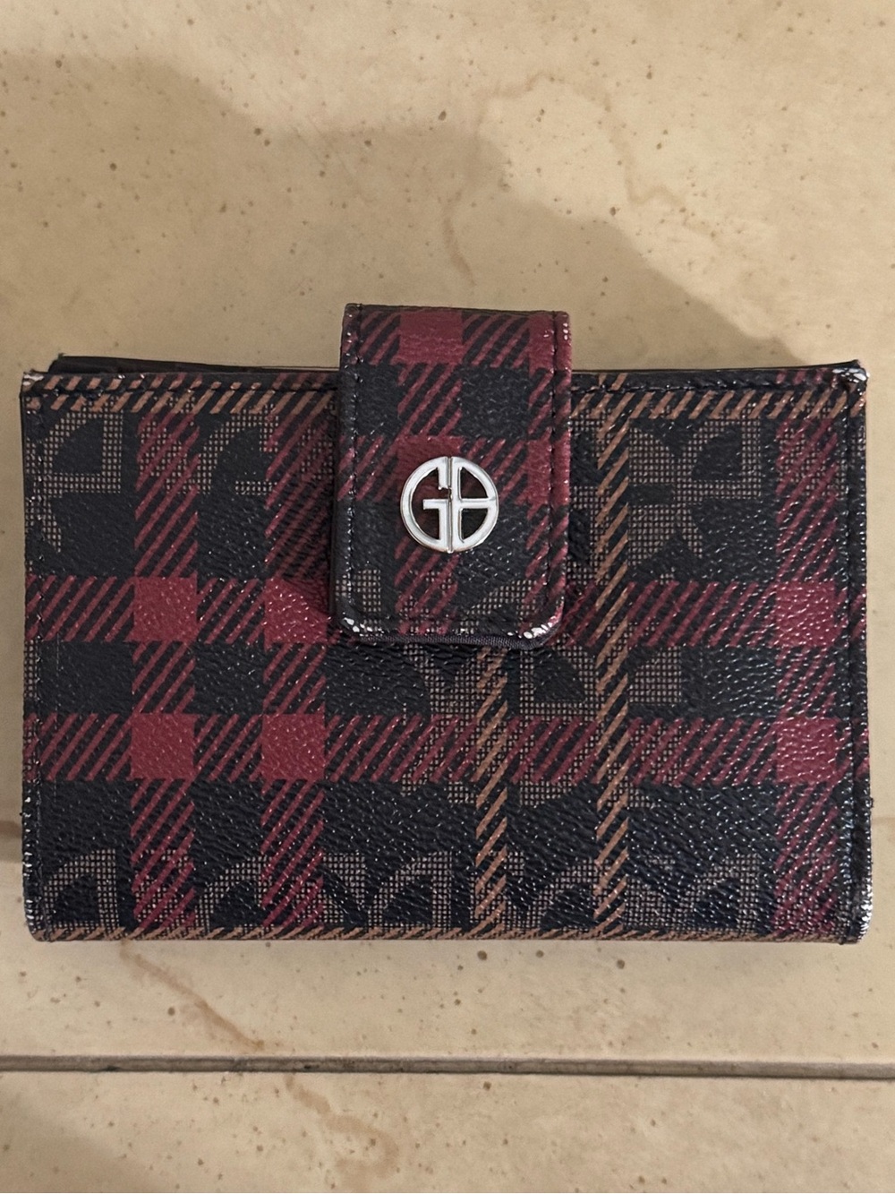 Giani Bernini Red and Black Plaid Kiss Lock Wallet